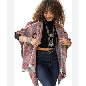 RAJ Red and Cream Southwestern Ruana Poncho One Size